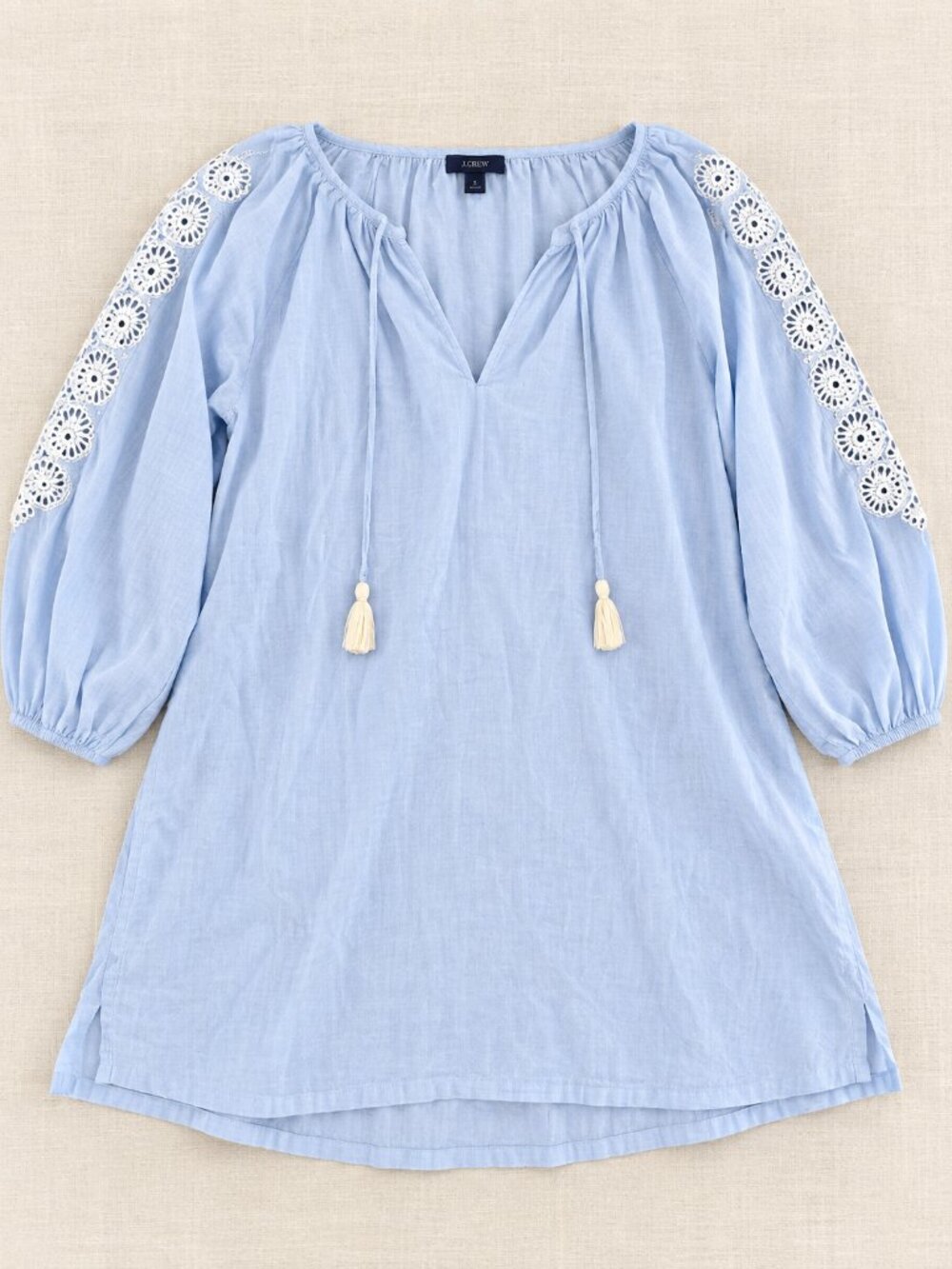 J.Crew Light Blue Swimsuit Cover Up Size Small | Crochet Tassel Tunic
